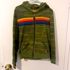 Aviator Nation 5 Stripe Green Camo Hoodie Unisex Small